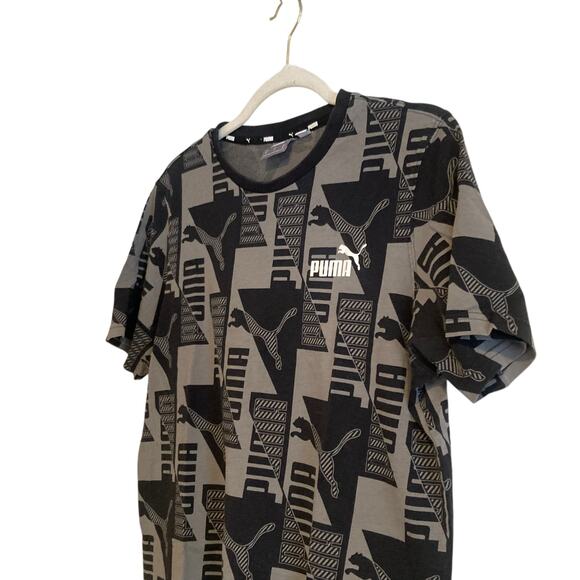 Puma Black Gray Power AOP All Over Print Logo Regular Fit T Shirt Size Medium - Picture 12 of 16